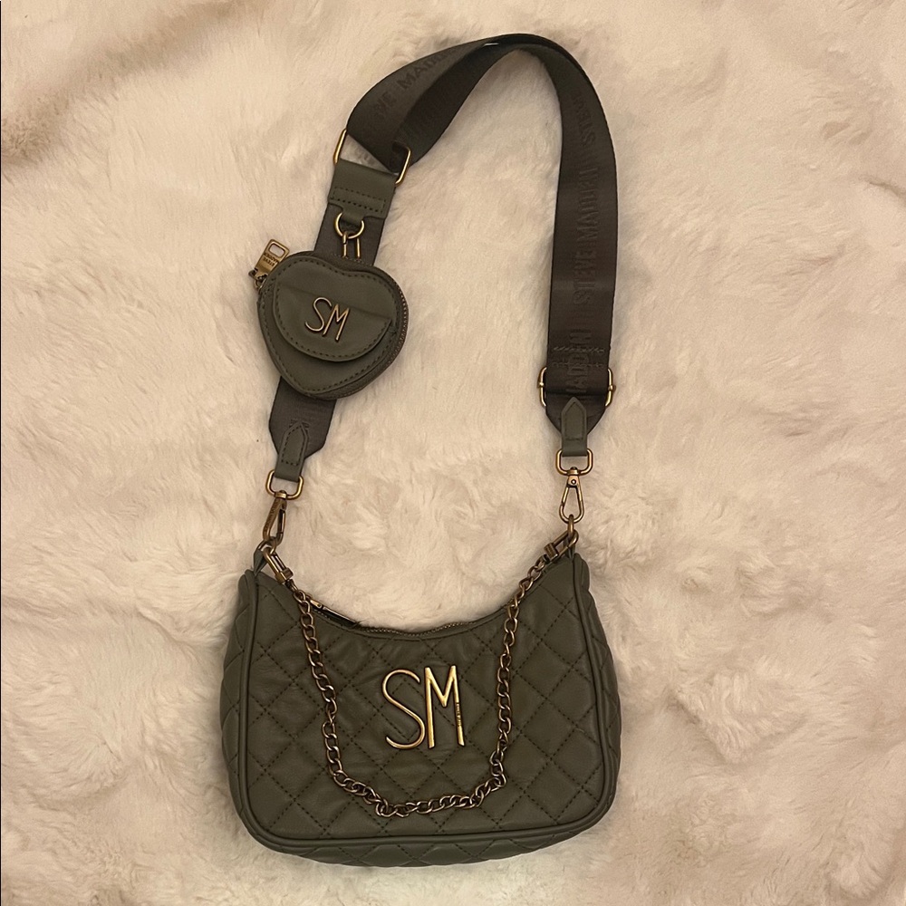 Quilted Camouflage Green Adjustable Steve Madden Shoulder Bag - Picture 2 of 16